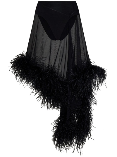Shop Attico The  Mya Asymmetrical Feather Detailed Skirt In Black