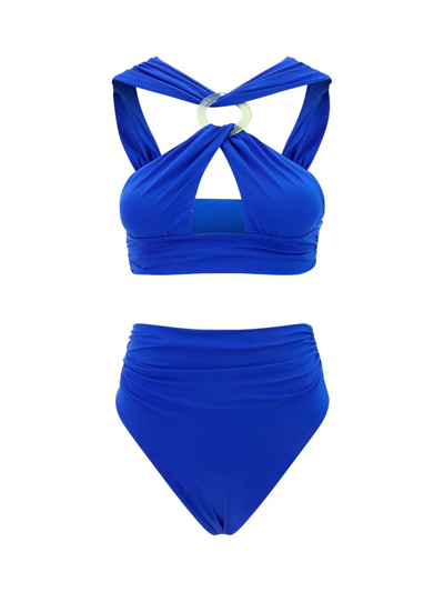 Shop Attico The  Cross Strap Bikini Set In Blue