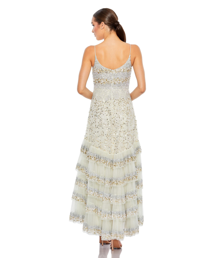 Shop Mac Duggal Embellished Scoop Neck Tiered Gown In Champagne