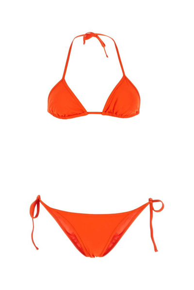 Shop Attico The  Triangle Tied Detailed Bikini Set In Orange