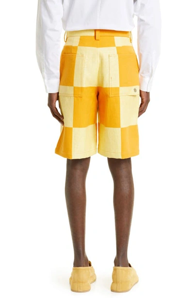 Shop Jacquemus Le Short Tecido Colorblock Flat Front Shorts In 2ad Yellow Checks