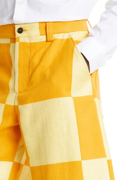 Shop Jacquemus Le Short Tecido Colorblock Flat Front Shorts In 2ad Yellow Checks