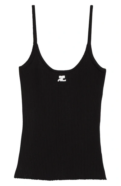 Shop Courrèges Logo Rib Tank Top In Black