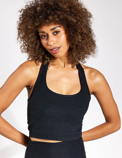 Shop Beyond Yoga Spacedye Well Rounded Cropped Halter Tank In Black