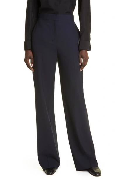 Shop The Row Delton Wool Straight Leg Pants In Dark Blue