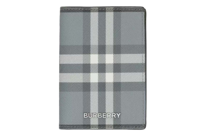 Pre-owned Burberry Vintage Check Folding Card Case (4 Card Slot) Storm Grey Check