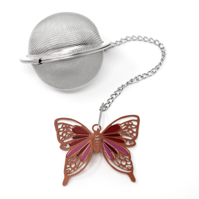 Norpro Mesh Tea Infuser With Butterfly Charm, 2-inch, Stainless Steel In Silver