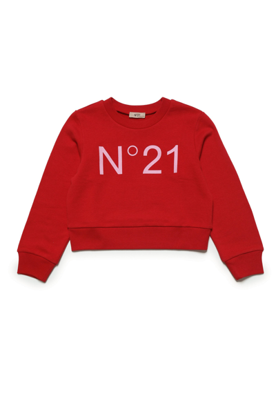 Shop N°21 Cotton Crew-neck Cropped Sweatshirt With Logo In Red