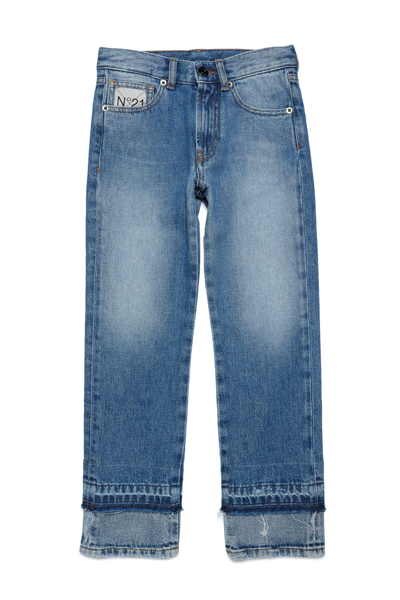 Shop N°21 Shaded Blue Denim Jeans With Double Layer Bottoms
