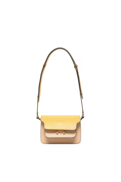 Shop Marni Tricolor Trunk Bag In Saffiano Leather In Yellow