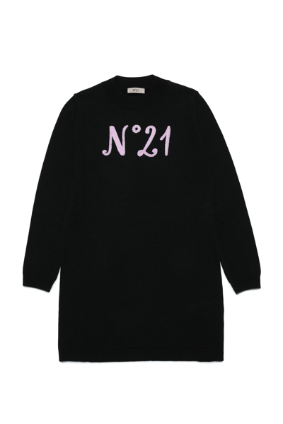 Shop N°21 Wool-blend Maxi Sweater Dress With Logo In Black