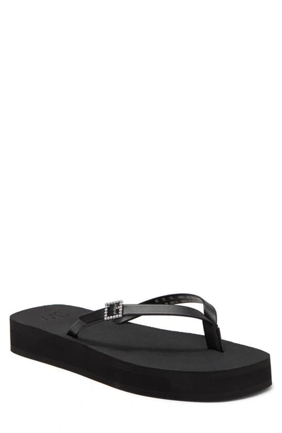 Shop Stuart Weitzman Crystal Buckle Flatform Flip Flop In Black