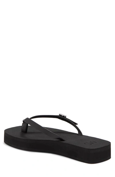 Stuart Weitzman Crystal Buckle Flatform Flip Flop In Black