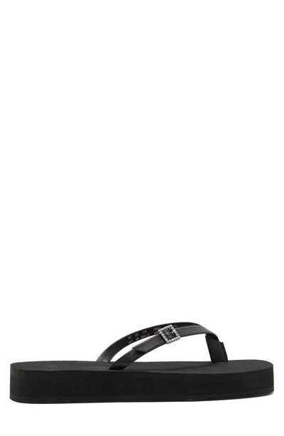Stuart Weitzman Crystal Buckle Flatform Flip Flop In Black