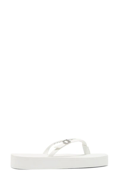 Stuart Weitzman Crystal Thong Flatform Sandal In White
