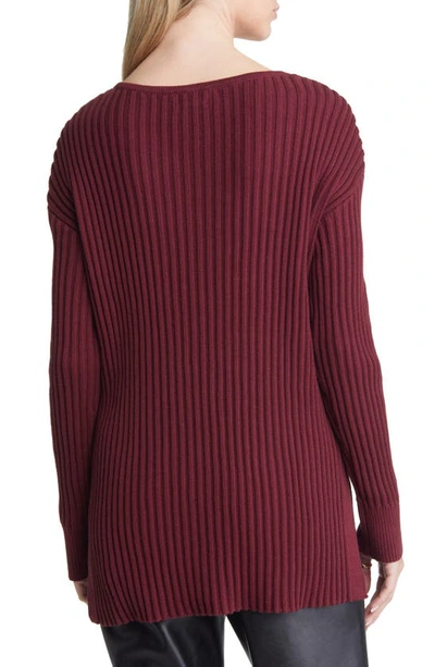 Shop Open Edit Asymmetric V-neck Tunic Sweater In Burgundy Tannin