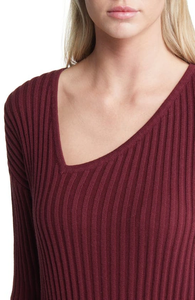 Shop Open Edit Asymmetric V-neck Tunic Sweater In Burgundy Tannin