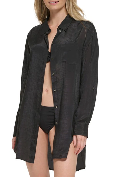Shop Calvin Klein Cover-up Beach Shirt In Black