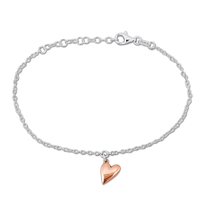 Shop Amour Heart Charm Bracelet In Two-tone White And Rose Plated Sterling Silver