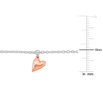 Amour Heart Charm Bracelet In Two-tone White And Rose Plated Sterling Silver In Two-tone