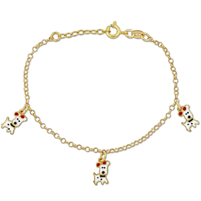Shop Amour Dog Charm Rolo Chain Bracelet In Yellow Plated Sterling Silver
