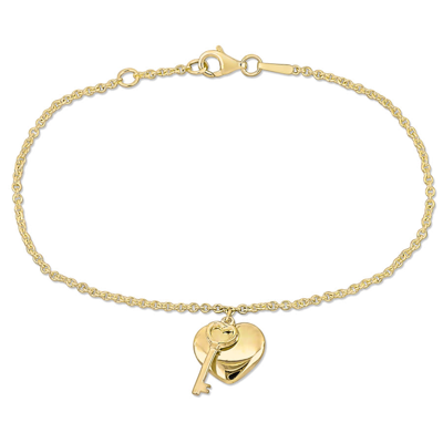 Shop Amour Heart & Key Charm Bracelet With Lobster Clasp In Yellow Plated Sterling Silver