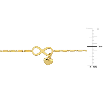 Shop Amour 1/5 Ct Tgw Cubic Zirconia Infinity And Heart Charm Bracelet In Yellow Infinity Sterling Silver