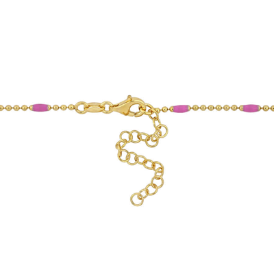 Shop Amour Pink Enamel Station Ball Link Bracelet In Yellow Plated Sterling Silver
