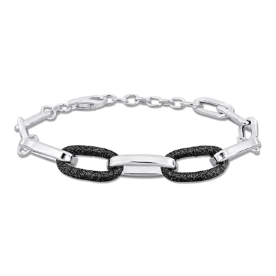 Shop Amour Black Enamel Oval Link Bracelet In Sterling Silver In White