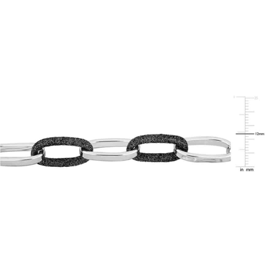 Shop Amour Black Enamel Oval Link Bracelet In Sterling Silver In White