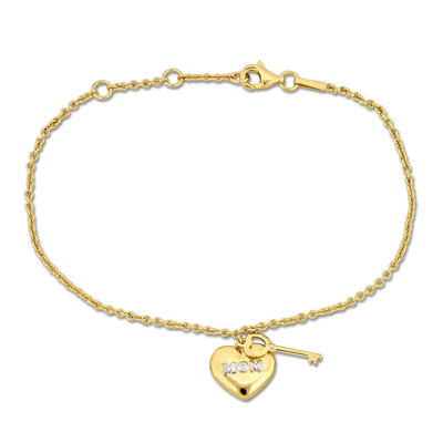 Shop Amour Mom Heart & Key Charm Bracelet In 18k Yellow Plated Sterling Silver - 7in.