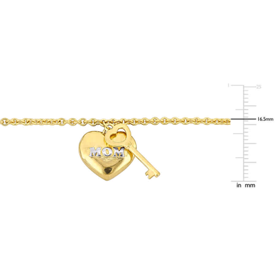 Amour Mom Heart & Key Charm Bracelet In 18k Yellow Plated Sterling Silver - 7in. In Yellow