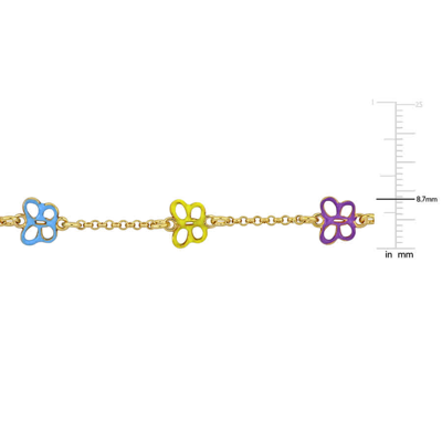 Amour Multi-color Butterfly Enamel Charm Bracelet In Yellow Plated Sterling Silver In Yellow