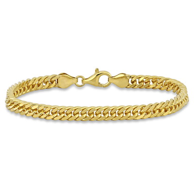 Shop Amour 5.5mm Double Curb Link Chain Bracelet In 18k Yellow Gold Plated Sterling Silver