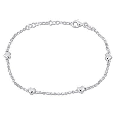 Shop Amour Heart Charm Station Bracelet In Sterling Silver In White