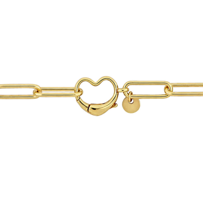 Shop Amour Paper Clip Link Bracelet In Yellow Plated Sterling Silver With Heart Clasp