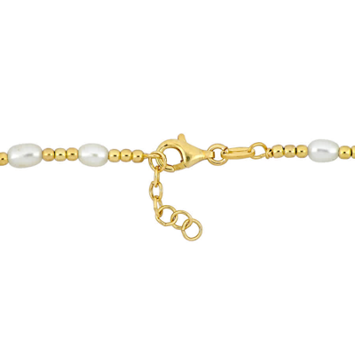Shop Amour 3.5-5 Mm Cultured Freshwater Pearl And Bead Station Bracelet In Yellow Plated Sterling Silver