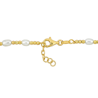 Amour 3.5-5 Mm Cultured Freshwater Pearl And Bead Station Bracelet In Yellow Plated Sterling Silver In Yellow