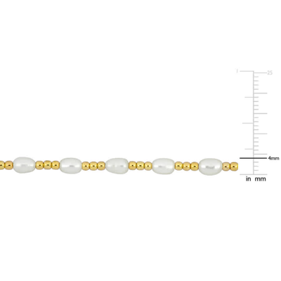 Amour 3.5-5 Mm Cultured Freshwater Pearl And Bead Station Bracelet In Yellow Plated Sterling Silver In Yellow