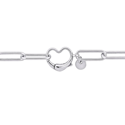 Amour Paper Clip Link Bracelet In Sterling Silver With Heart Clasp In White