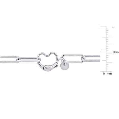 Amour Paper Clip Link Bracelet In Sterling Silver With Heart Clasp In White