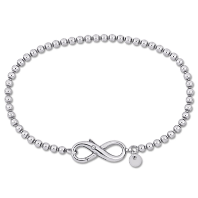 Shop Amour Bead Link Bracelet In Sterling Silver With Infinity Clasp In White