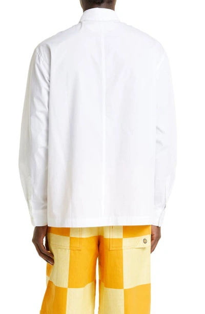 Shop Jacquemus Le Chemise Baou Sun Embroidered Logo Button-up Shirt In White/ Yellow Sun