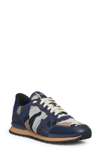 Shop Valentino Rockrunner Sneaker In Mwt-marine-br.indigo-beige