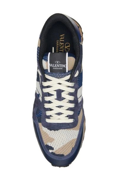 Shop Valentino Garavani Rockrunner Sneaker In Mwt-marine-br.indigo-beige