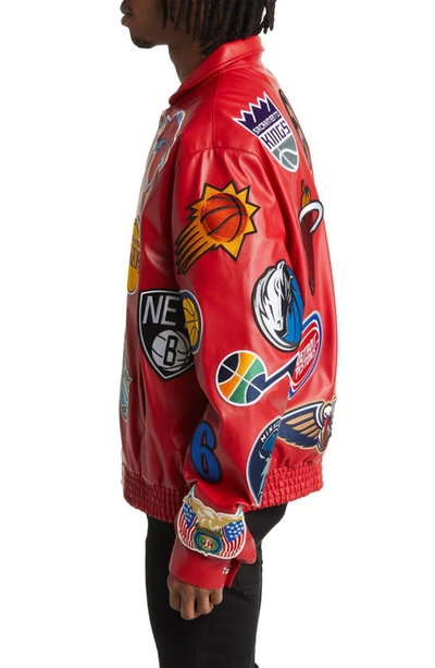 Shop Jeff Hamilton Nba Collage Faux Leather Jacket In Red