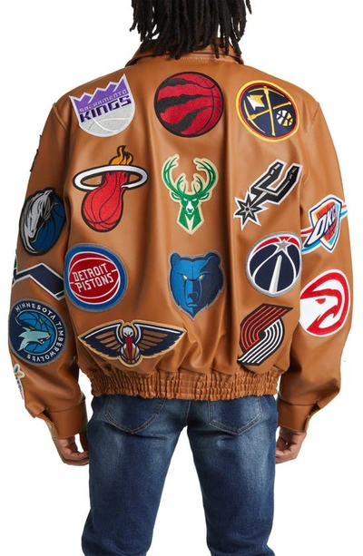 Shop Jeff Hamilton Nba Collage Faux Leather Jacket In Camel