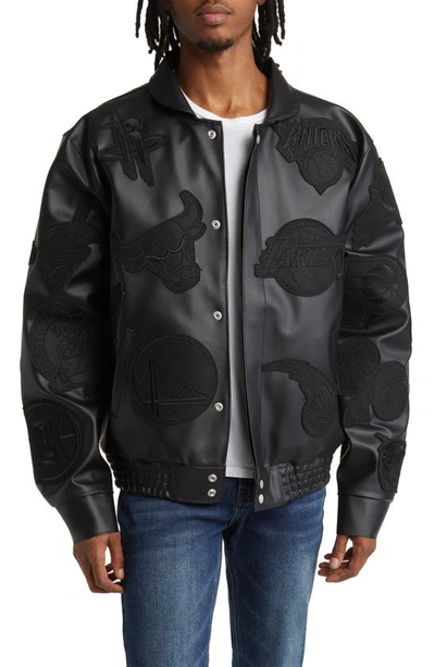 Shop Jeff Hamilton Nba Collage Faux Leather Jacket In Black/ Black