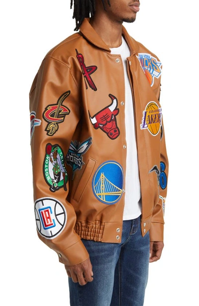 Shop Jeff Hamilton Nba Collage Faux Leather Jacket In Camel