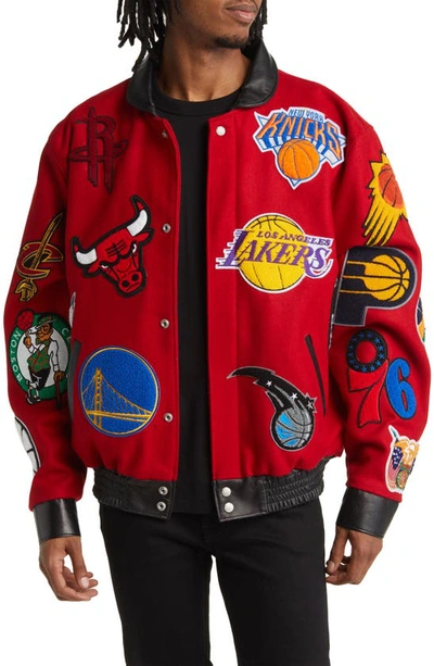 Shop Jeff Hamilton Nba Collage Wool Blend Jacket In Red